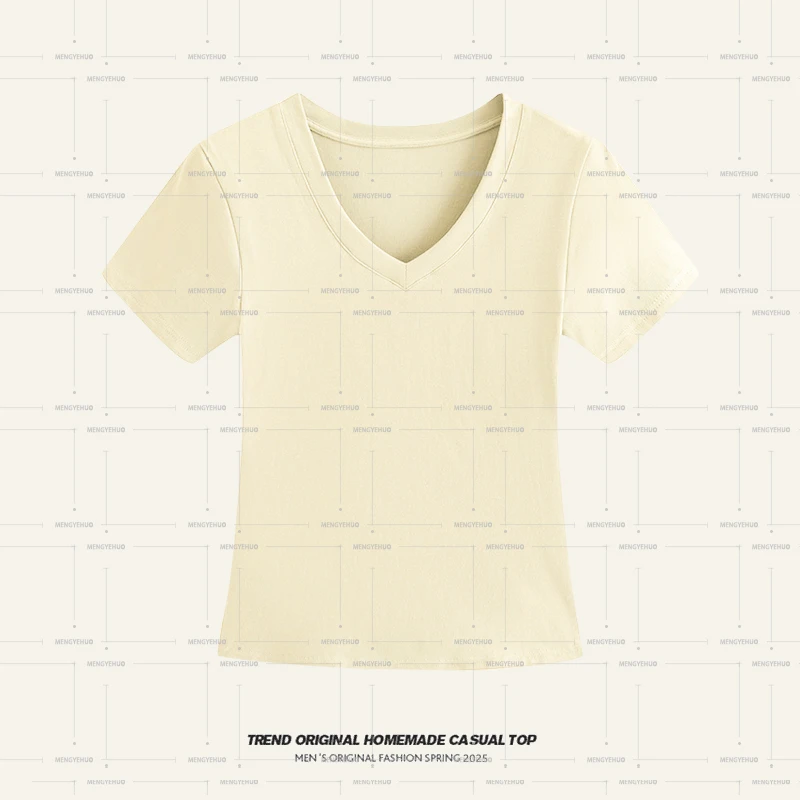 【T恤系列】快乐时刻 V领正肩短袖 显瘦设计感不规则上衣