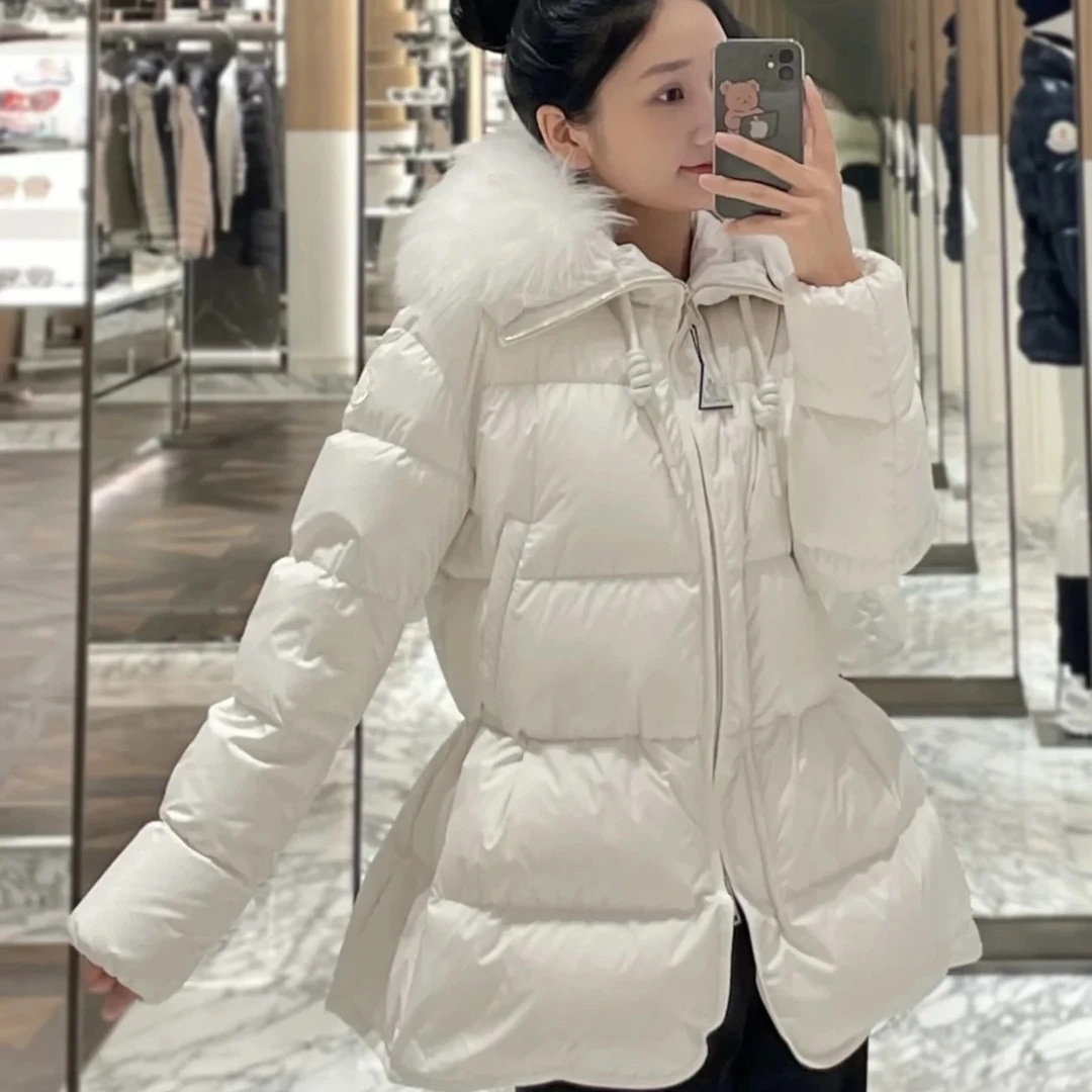 99新 MONCLER vem93 纯色袖标logo白鹅绒毛领羽绒服 1码 白鹅绒