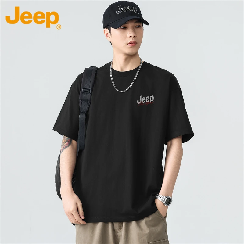 Jeep吉普夏季薄款休闲百搭短袖t恤男士透气速干纯棉半袖上衣服