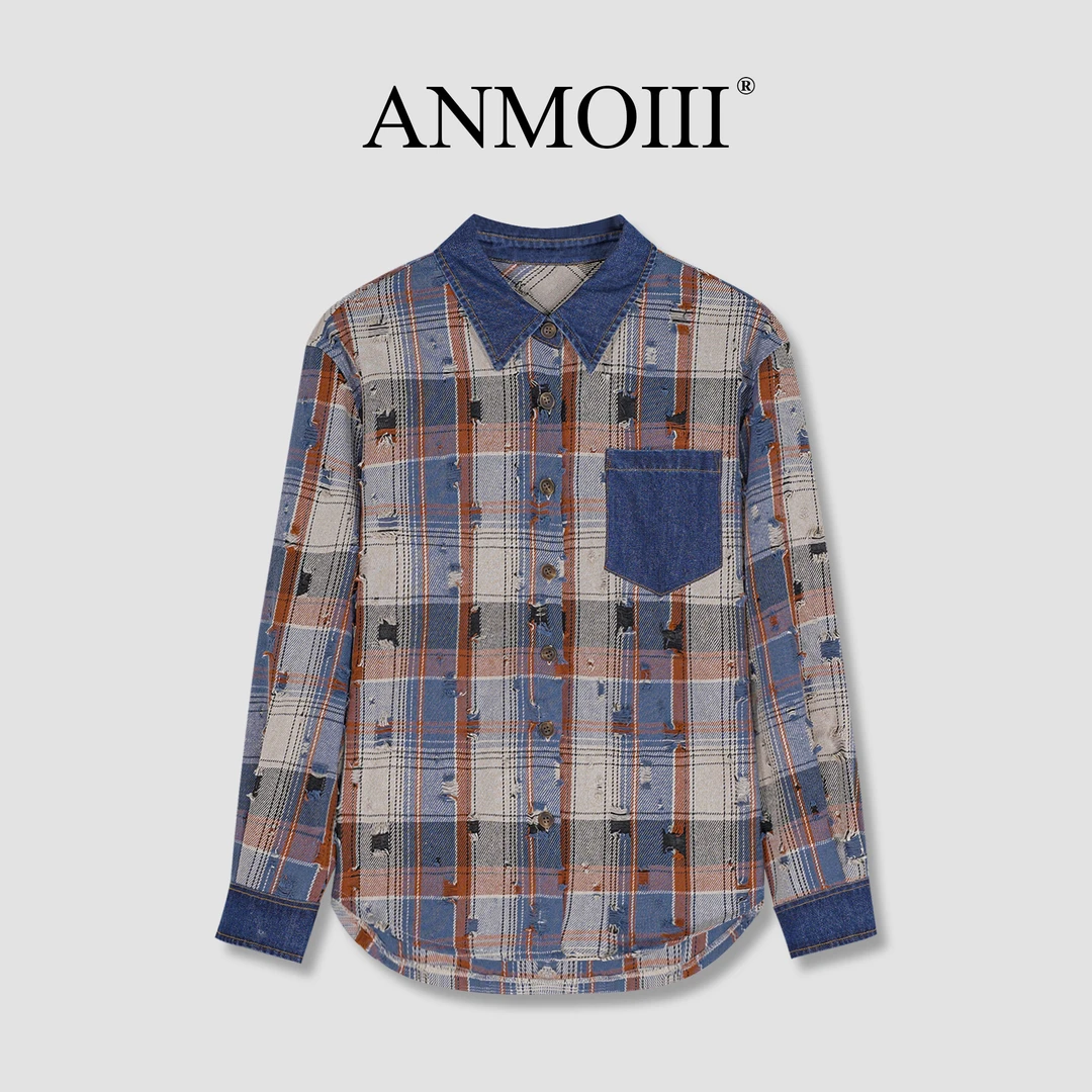 ANMOIII【格子衬衫】秋季时髦上衣小众炸街高级感女装痞帅风
