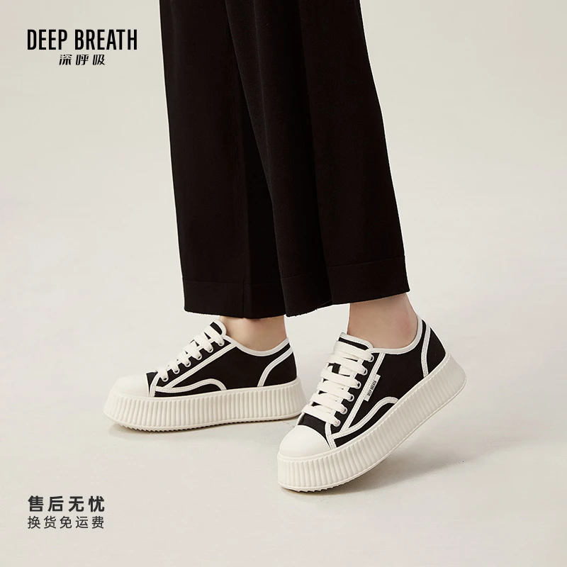 DEEP BREATH深呼吸女鞋新款鞋帆布绑带饼干鞋休闲小白鞋AX12226