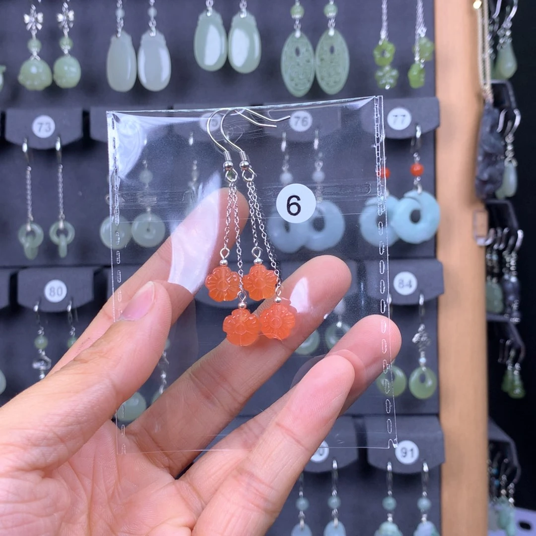 南红玛瑙耳饰银S925镶嵌伊*