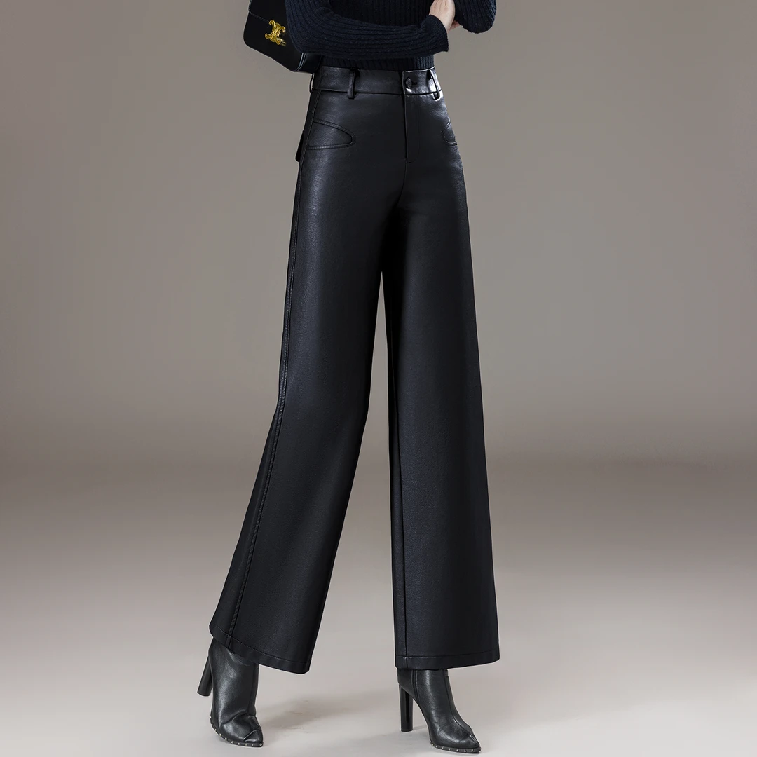 海宁真皮皮裤女直筒裤2025新款秋冬高腰宽松时尚休闲阔腿裤长裤子