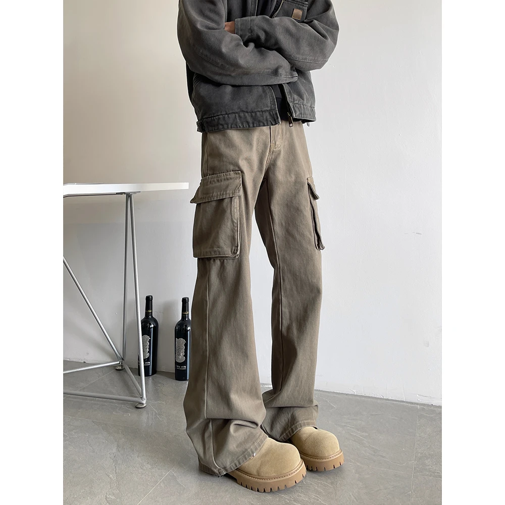 2025春季clenafit复古做旧大口袋工装裤美拉德休闲微喇阔腿裤N77