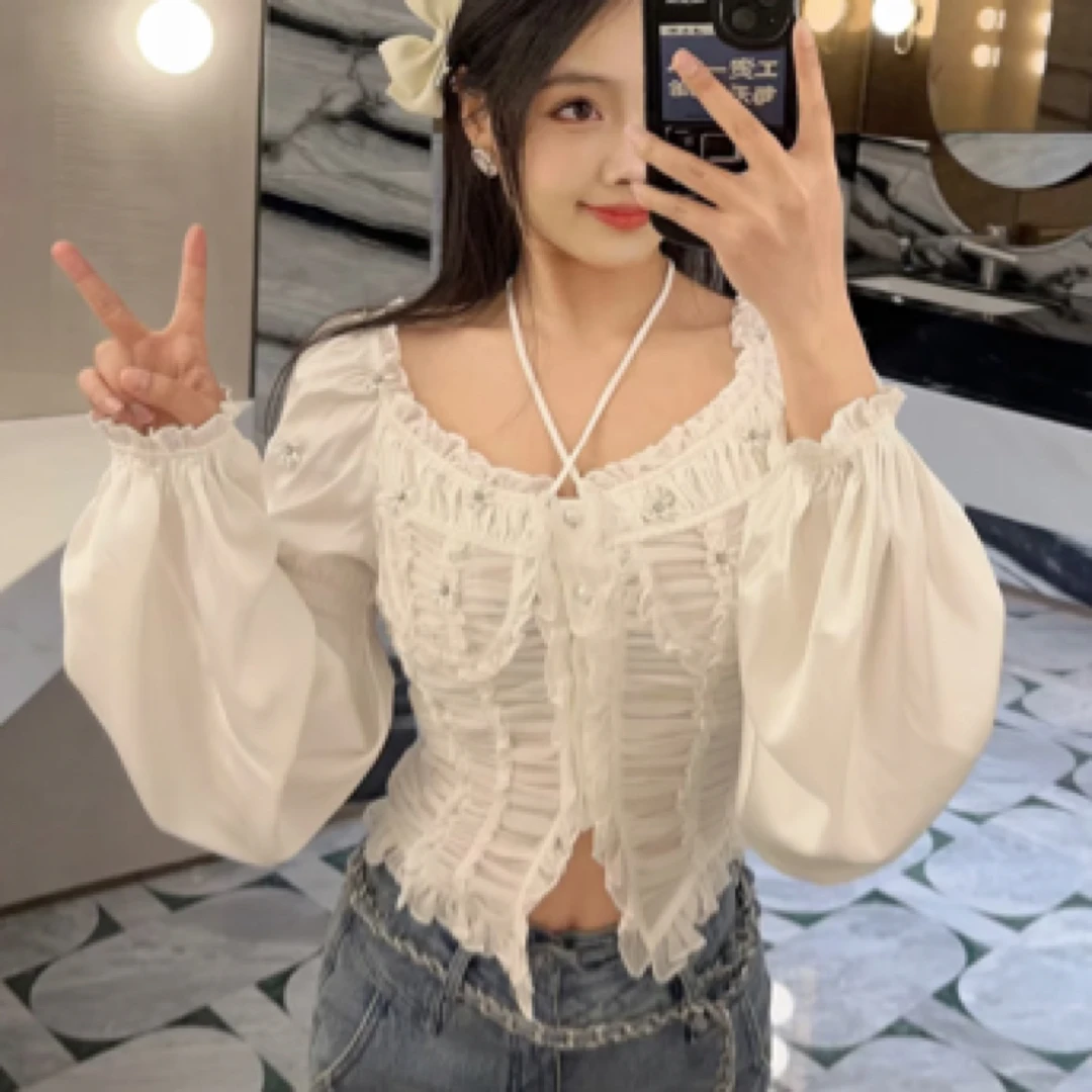 辰辰服饰木子白色重工衬衣上衣