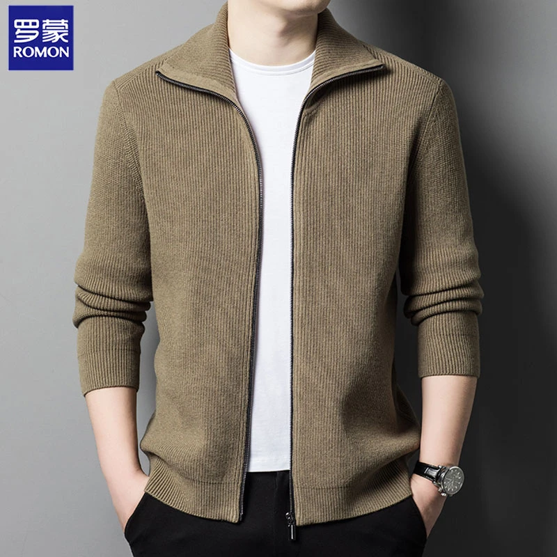 Romon/罗蒙2025年秋冬季新款男士长袖开衫针织衫时尚商务休闲上衣