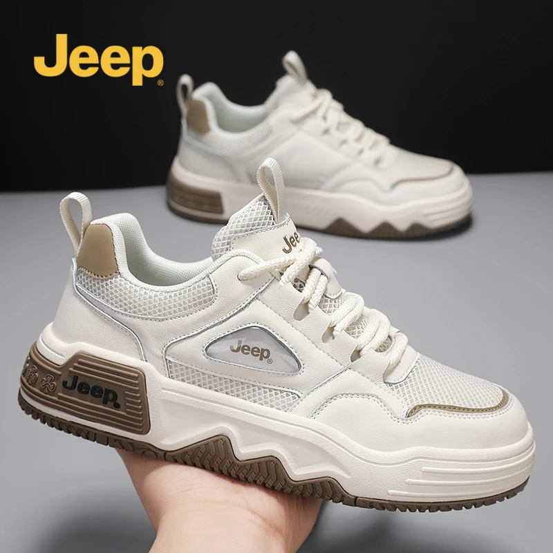 jeep吉普男鞋2025新款板鞋厚底增高百搭老爹鞋透气网面休闲鞋