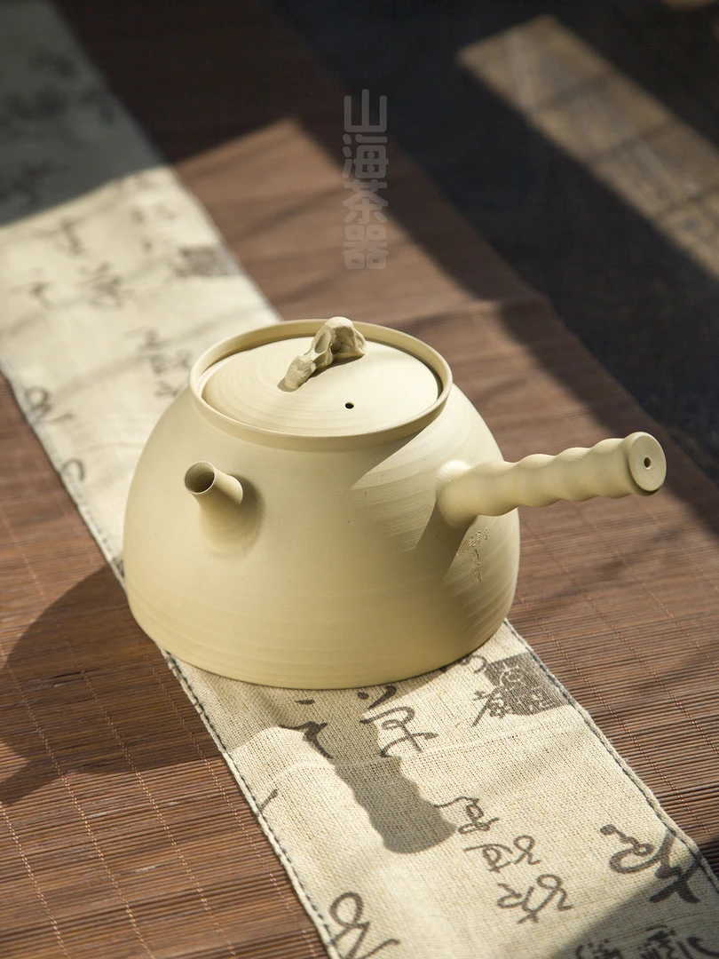 潮州纯手工薄胎白泥烧水壶陶瓷砂铫侧把煮水煮复古陶壶茶具器具