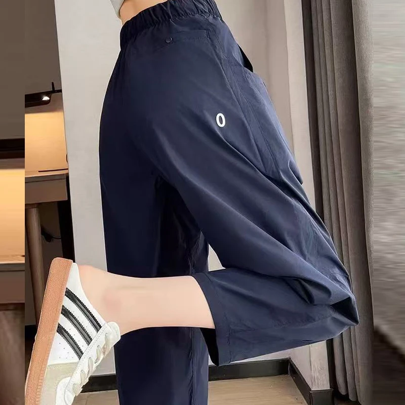 速干慢跑运动裤女夏季薄款轻量化高腰老爹萝卜9 分哈伦阔腿裤