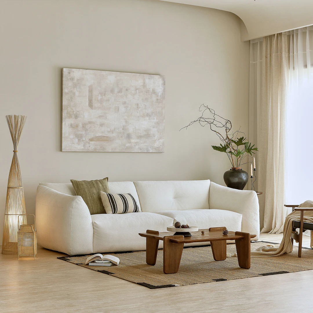 己家雪尼尔欧包沙发中古风客厅乳胶轻法式奶油风治愈系直排沙发