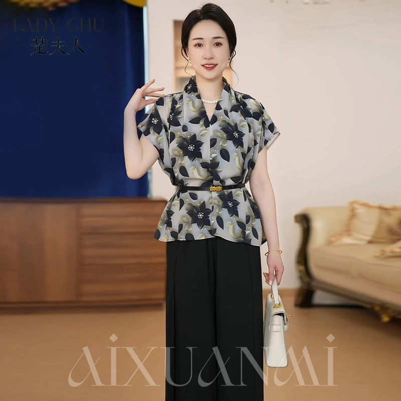 2025新款妈妈装印花气质休闲套装宽松文艺时尚夏季高级感两件套