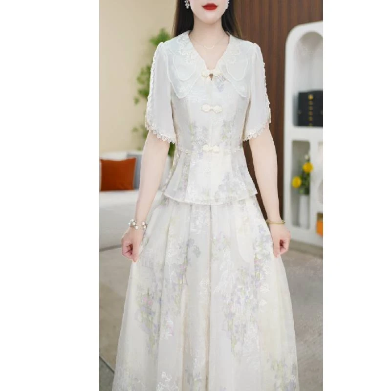 【上下套装】夏季新款娃娃领纯色显白透气舒适两件套套装裙M-4XL