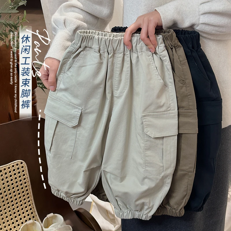 儿童春秋款工装裤子男童女童宽松休闲裤2025春宝宝新款韩版缩口裤