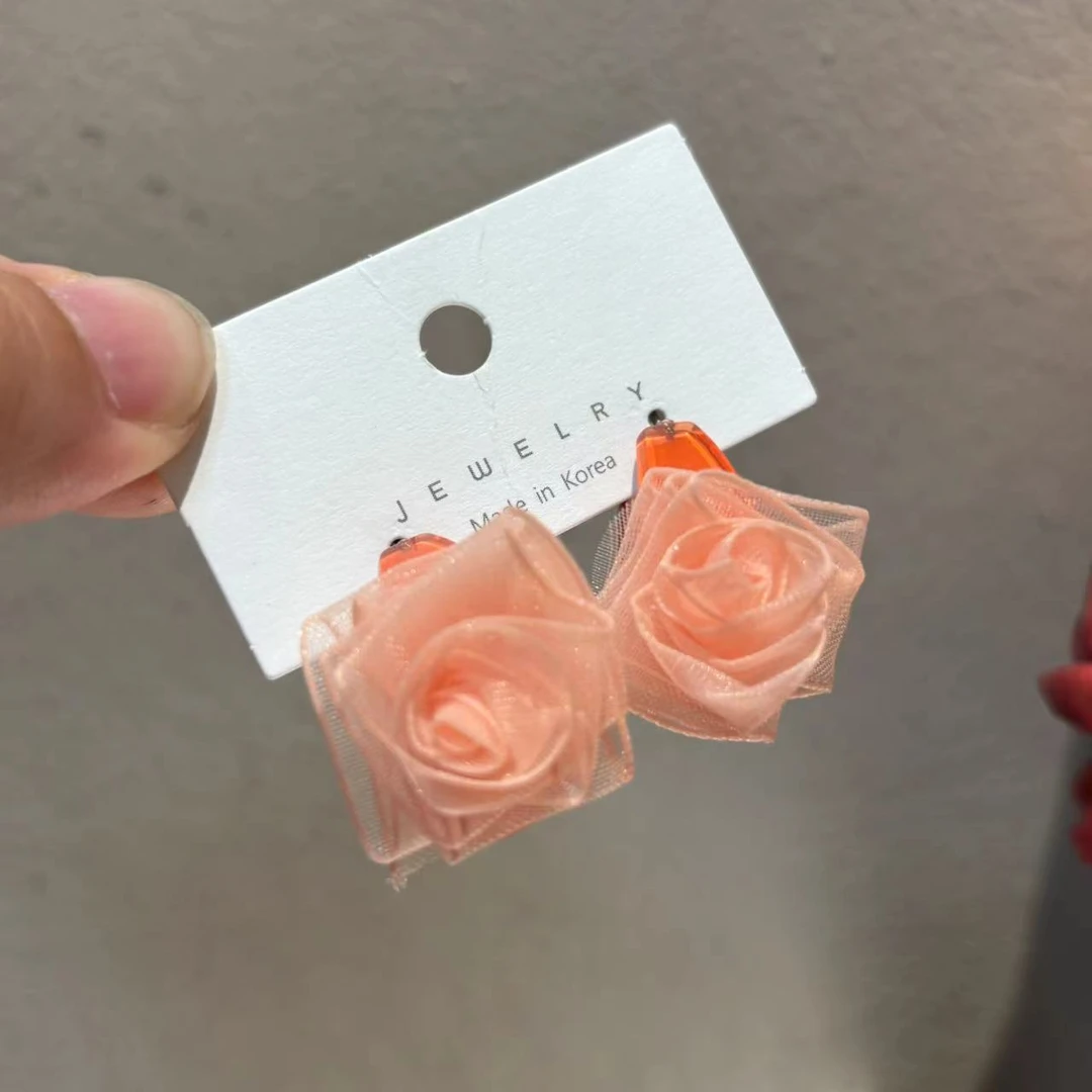 合金耳饰 韩国手工玫瑰花耳钉R278