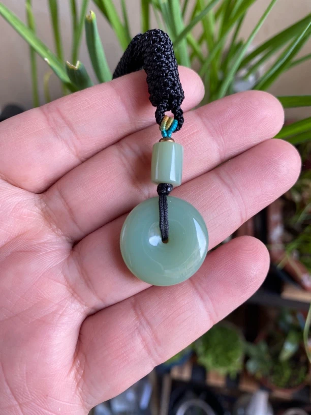 和田玉碧玉粉青平安扣卡20*5女款时尚百搭复古