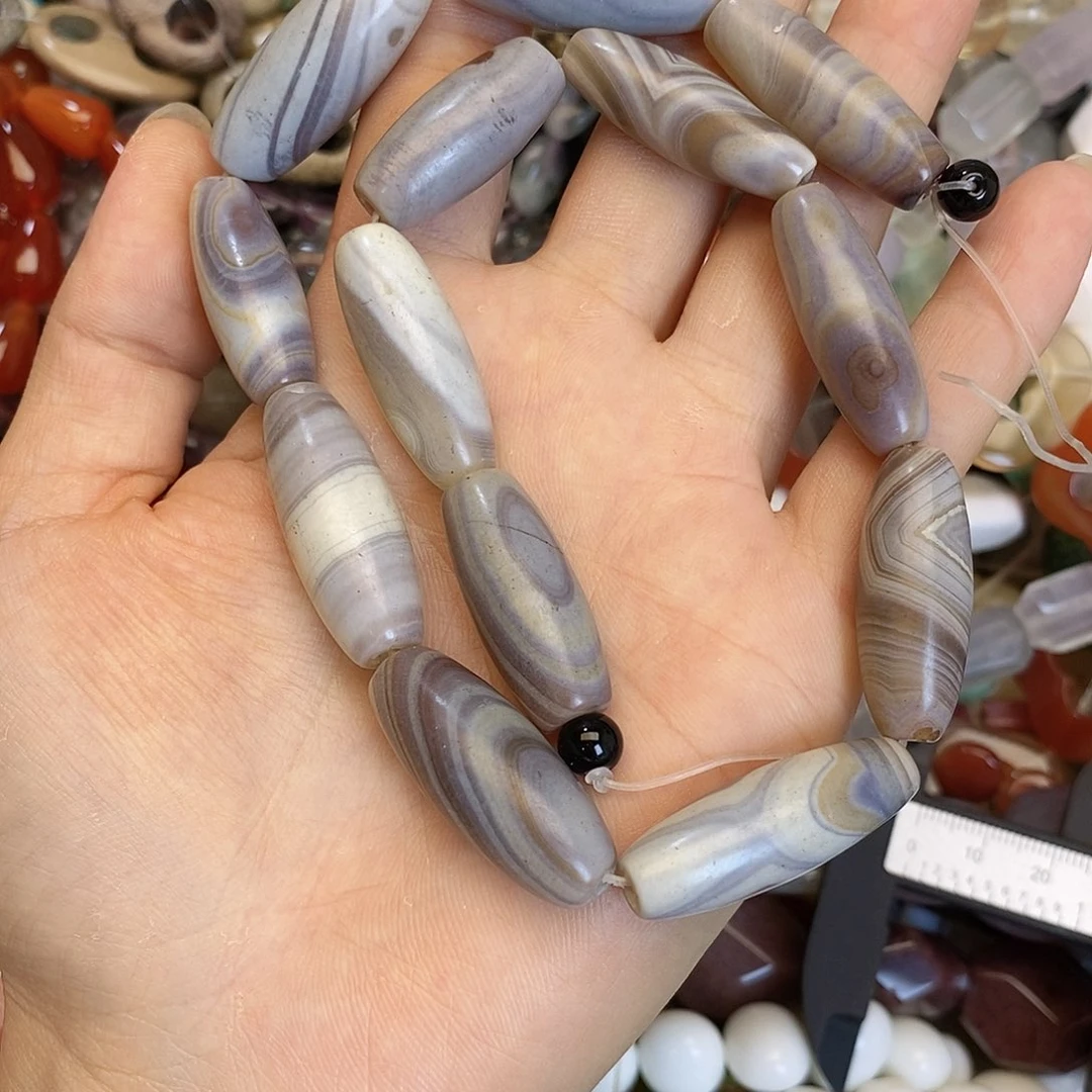 玛瑙/玉髓合金珠宝半成品玛瑙桶珠一条