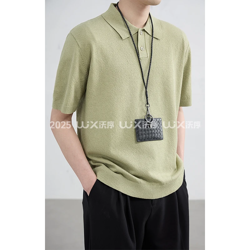 【高品质感】简约纯色翻领针织衫短袖T恤男微宽松百搭polo衫男