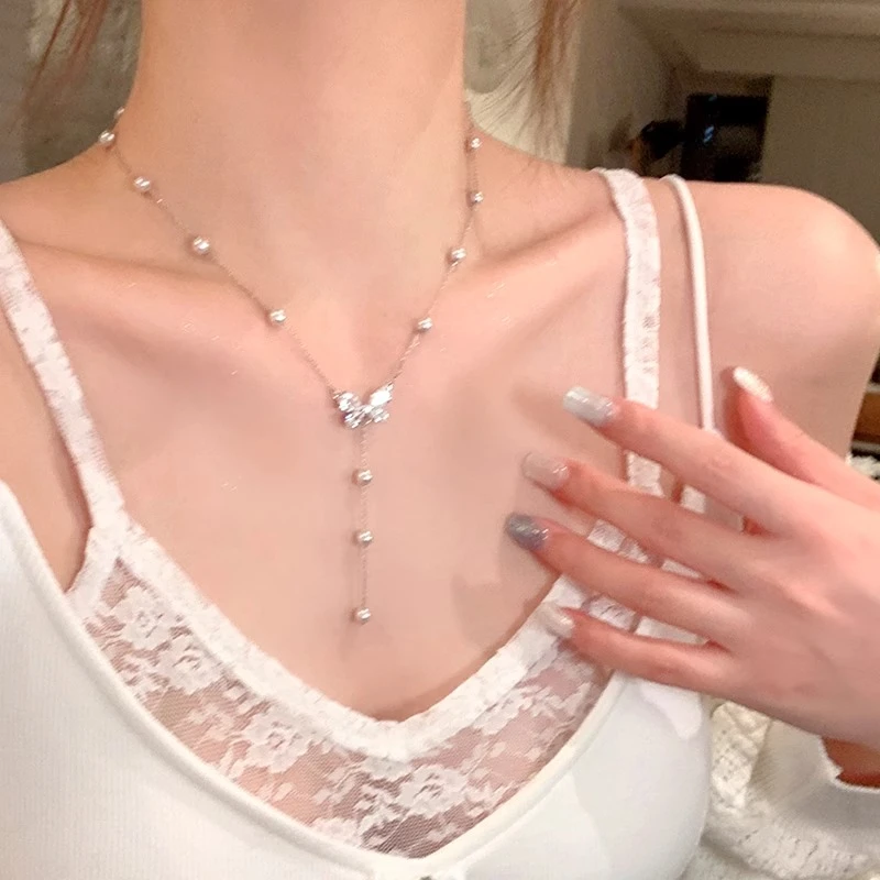 铜合金项链 满天星蝴蝶曼塔玫瑰珍珠项链女小众高级感颈链锁骨链