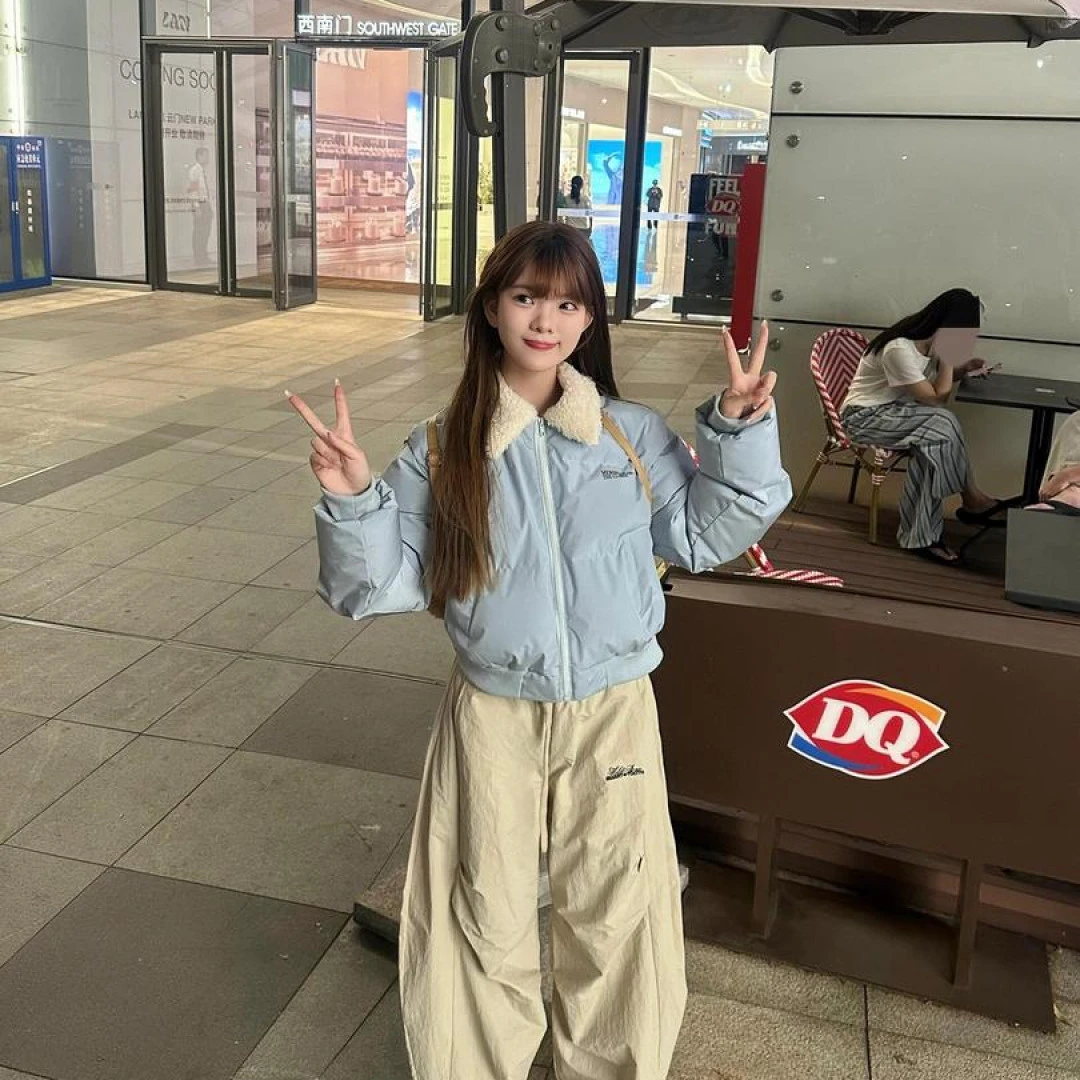 美式复古拼接翻领棉服女2025年新款冬季慵懒休闲保暖短款夹棉棉衣