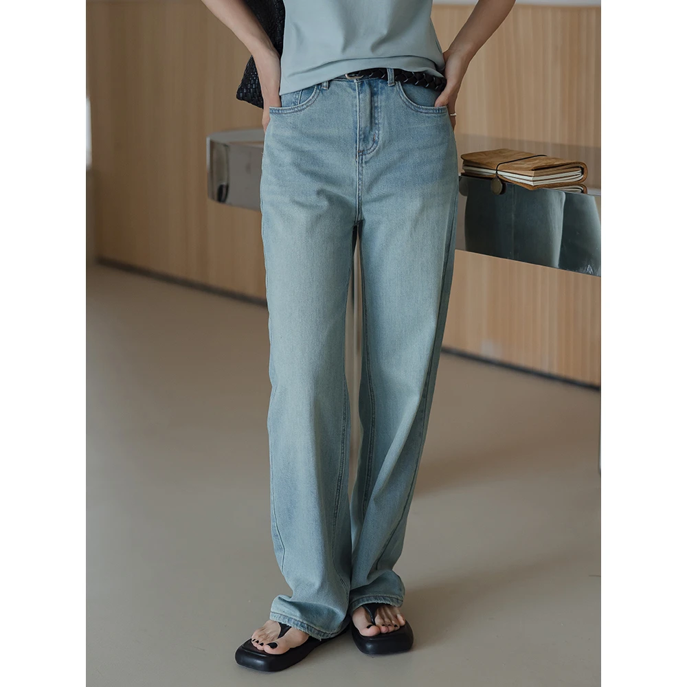 王妃家浅蓝色直筒牛仔裤女2025年新款春小个子宽松高腰显瘦阔腿裤