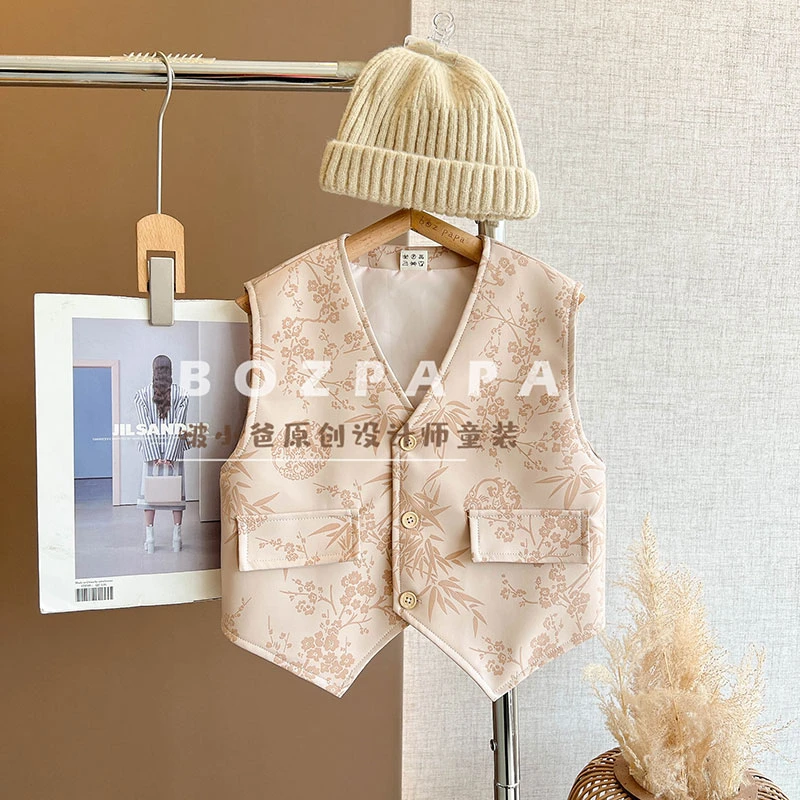 现货【那时花落】皮质马甲2025春秋新款洋气时髦背心宝宝坎肩上衣