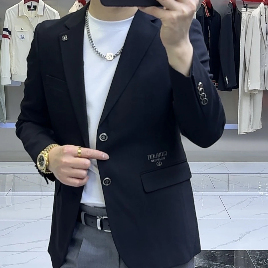 男士春季新款潮流秋季韩版修身字母常规标准型上衣百搭小西装