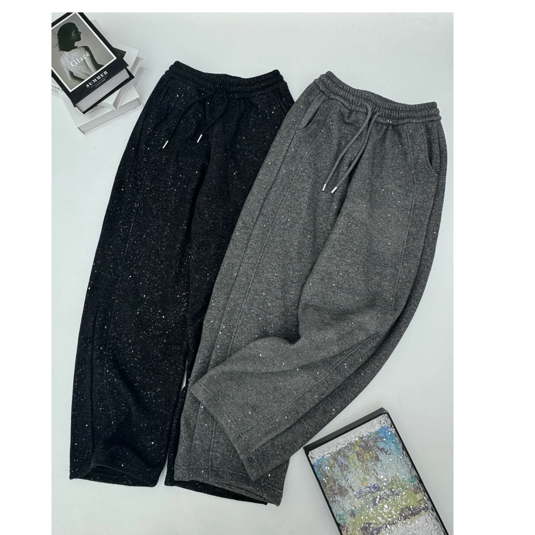 娜姐家-洋气加绒撒金，高腰显瘦抽绳，阔腿时尚(微起球）