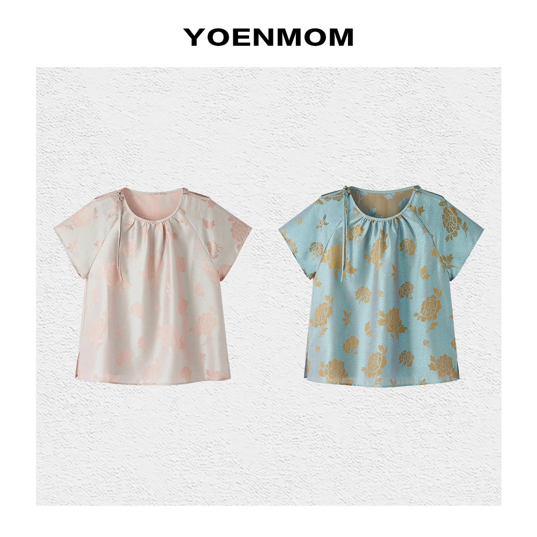 YOENMOM·玉琼花·夏季新品 100桑蚕丝鎏金罗幻彩偏光大漆盘扣上衣