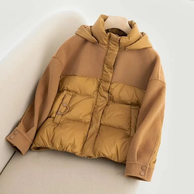 【D8509高级感短款女冬新款拼接双面呢保暖外套