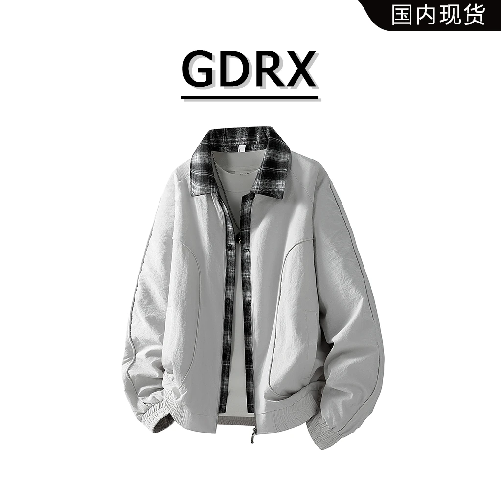 GDRX美式高街痞帅假两件夹克男士秋季潮牌宽松翻领时尚休闲外套