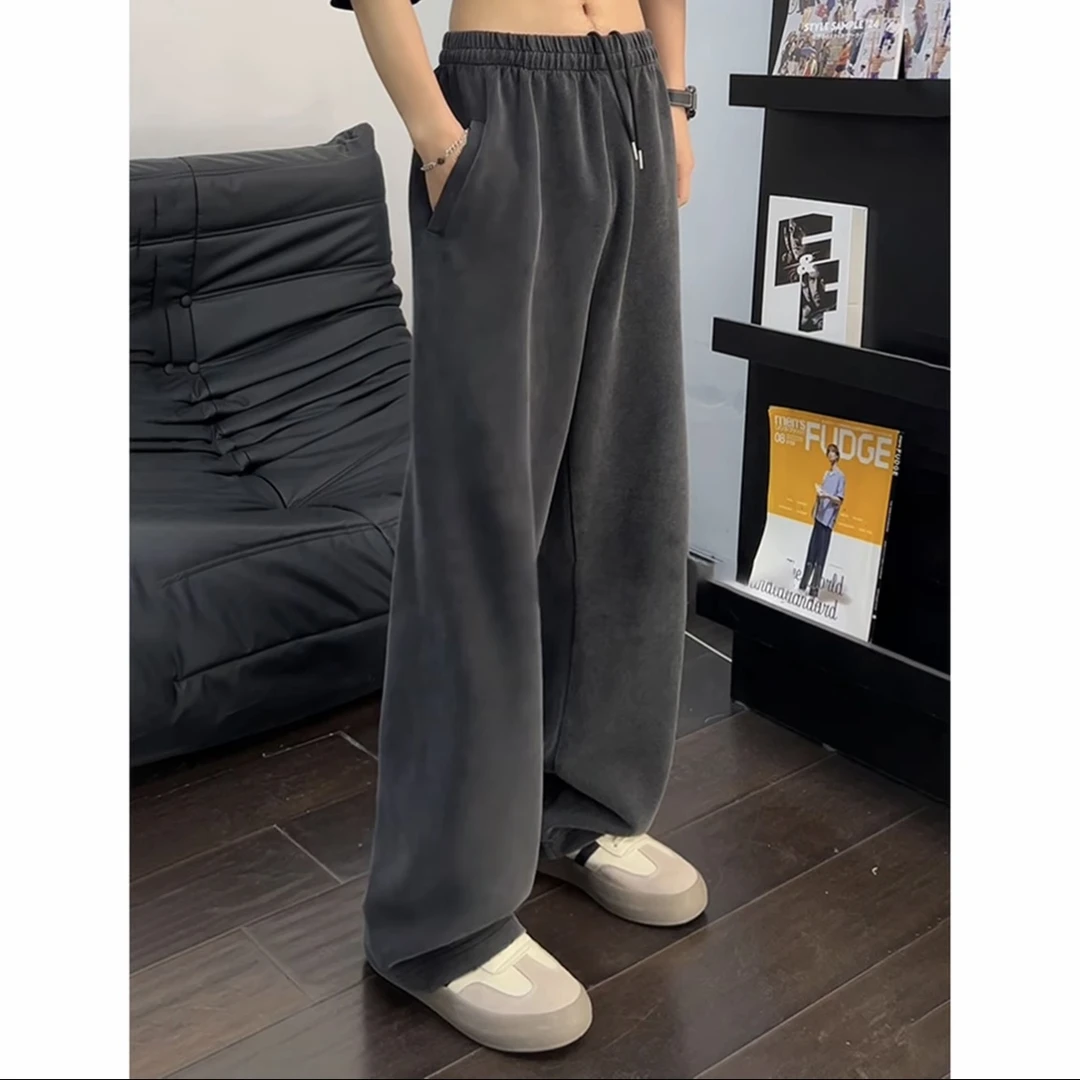 420g加厚情侣水洗卫裤秋冬宽松直筒糯感休闲裤百搭通勤长裤潮YK35