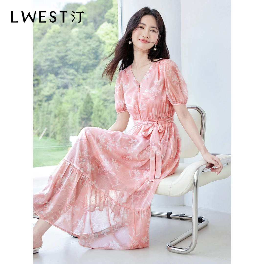 【林一专属】朗文斯汀法式收腰鱼尾粉色碎花连衣裙DTYL5205A07089