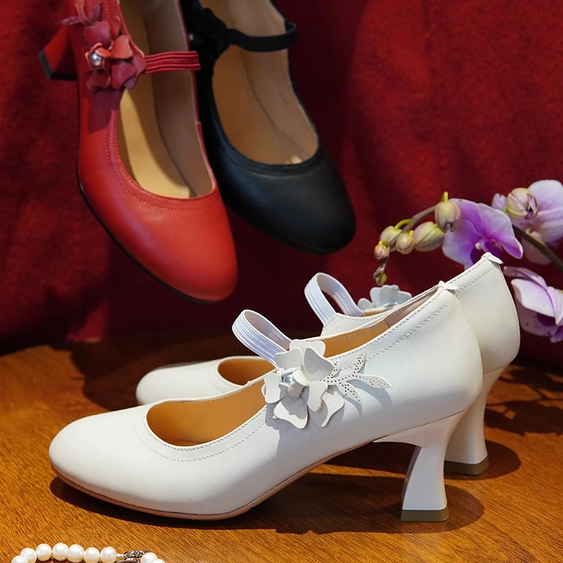 LSWD/头层牛皮/7cm法式复古旗袍鞋真皮高跟玛丽珍单鞋女鞋 5562