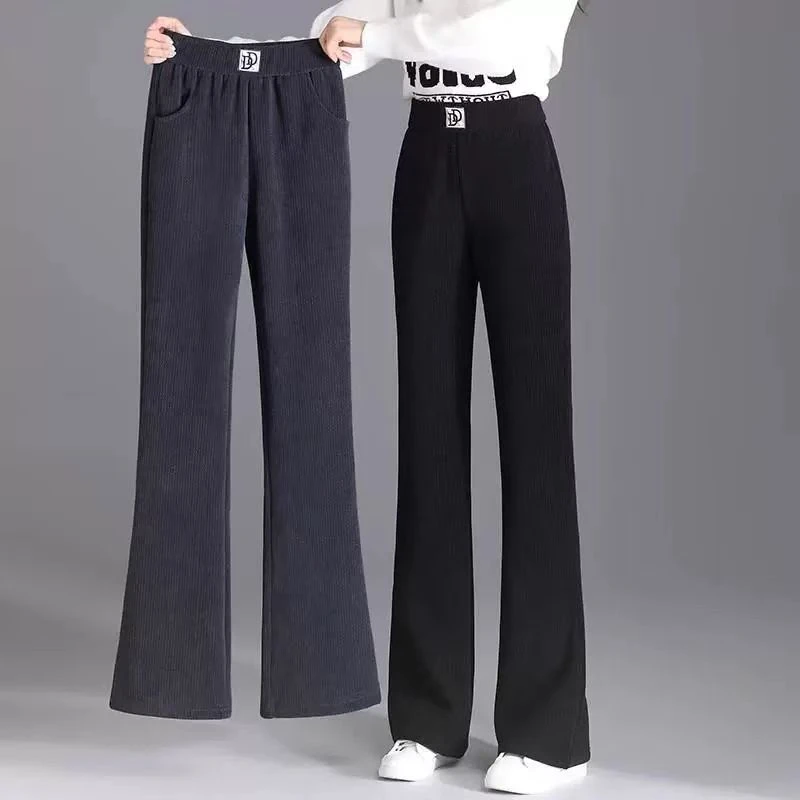 2308【裤长98】加绒加厚微喇裤女秋冬新款时尚显瘦休闲裤