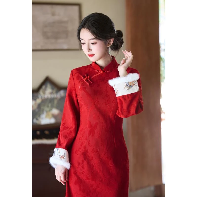 苏故里【红棠】文艺港风复古高端日常旗袍奢华气质双层衣长120