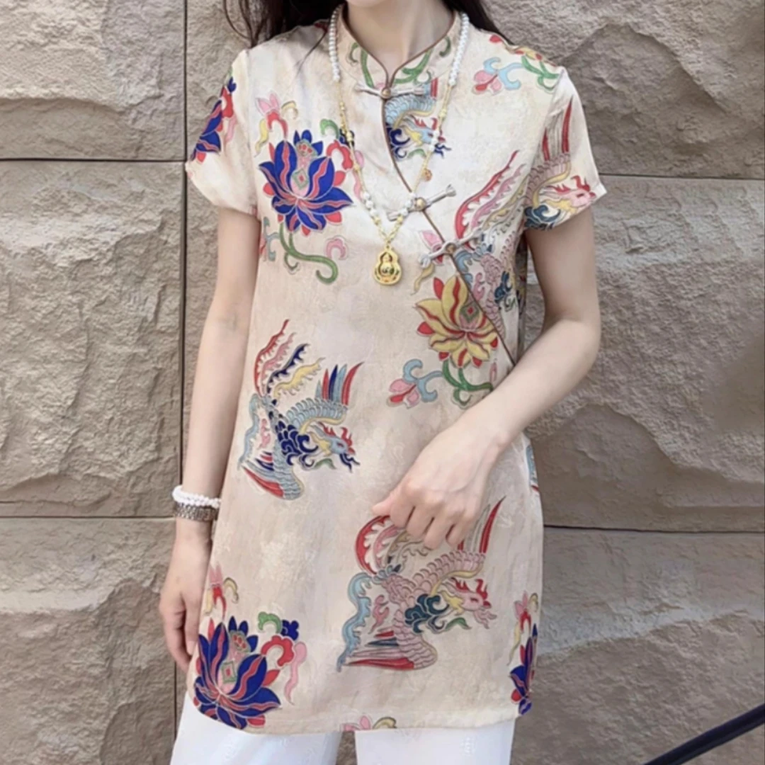 【凤莲】新中式2025新款奥黛时尚提花遮肉显瘦气质大衫