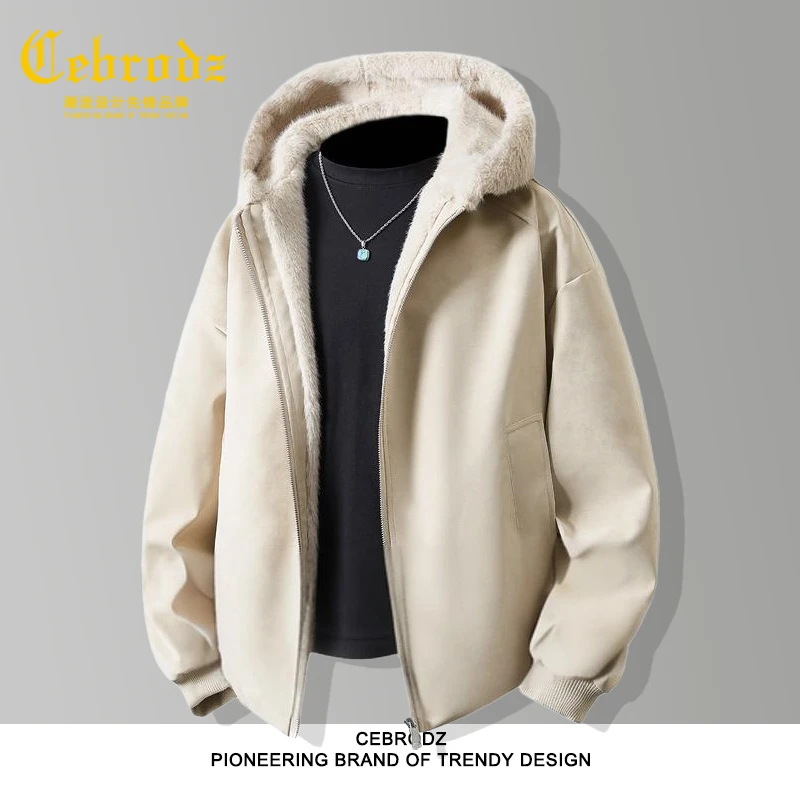 法国Cebrodz男士秋冬新款宽松休闲男士百搭简约棉服连帽棉衣外套