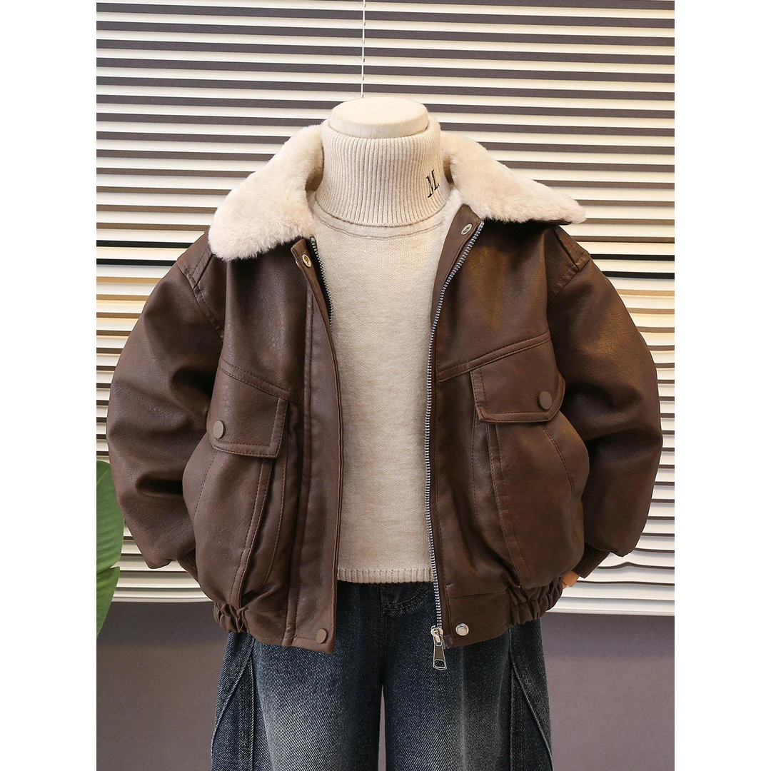 男童秋冬外套加绒加厚2025新款皮衣冬季儿童机车夹克宝宝冬装衣服