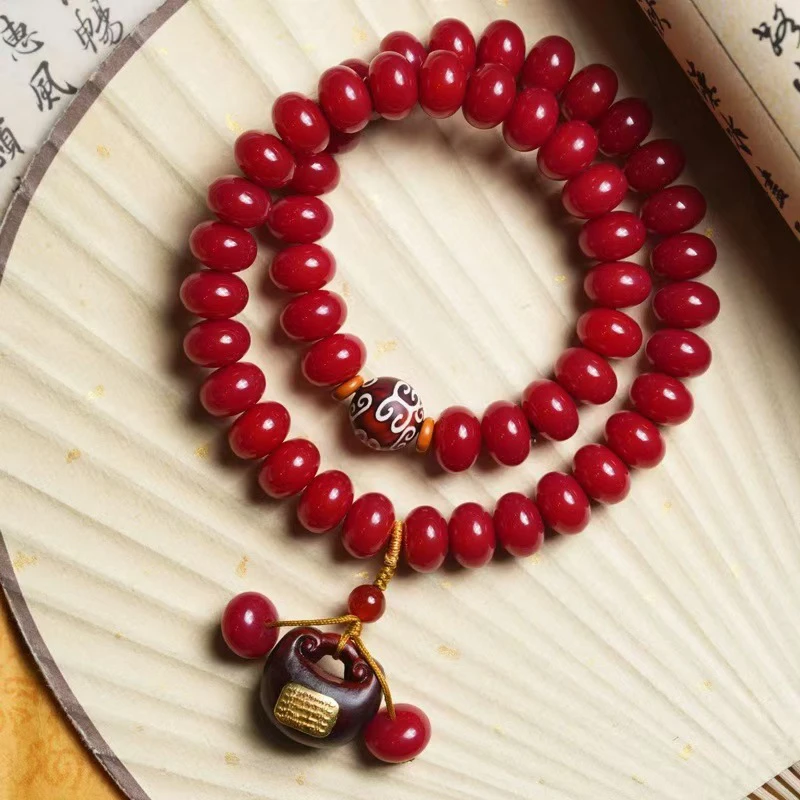 非金属木质手链 喜乐长安大红色菩提(8.*11)双圈手串手链
