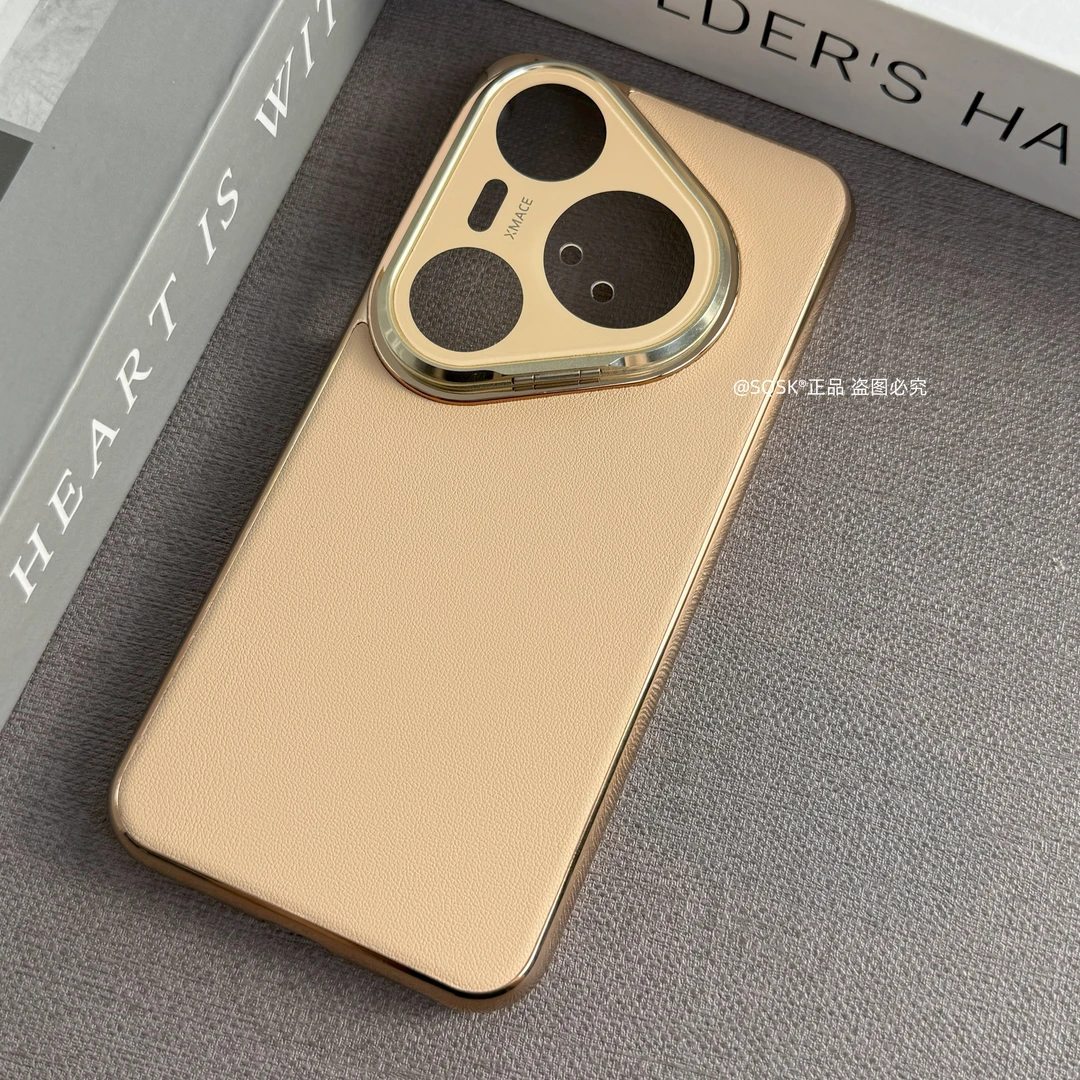 适用华为pura80pro手机壳全包镜头支架轻奢素皮pura80ultra电镀边