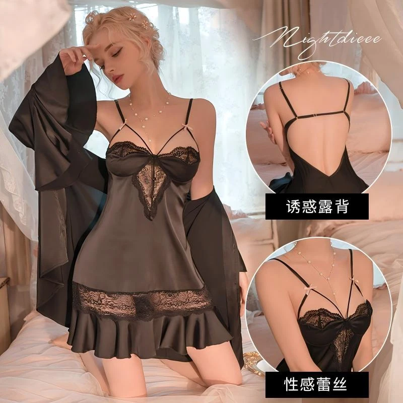 纯欲风性感睡衣仿真丝拼接蕾丝吊带睡衣高尚时尚薄款家居服