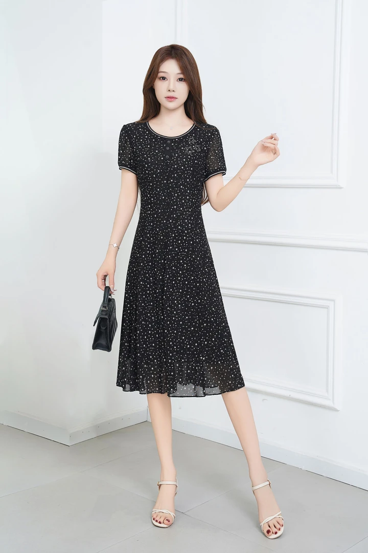 FA2610夏季新款圆领印花休闲时尚连衣裙女装连衣裙