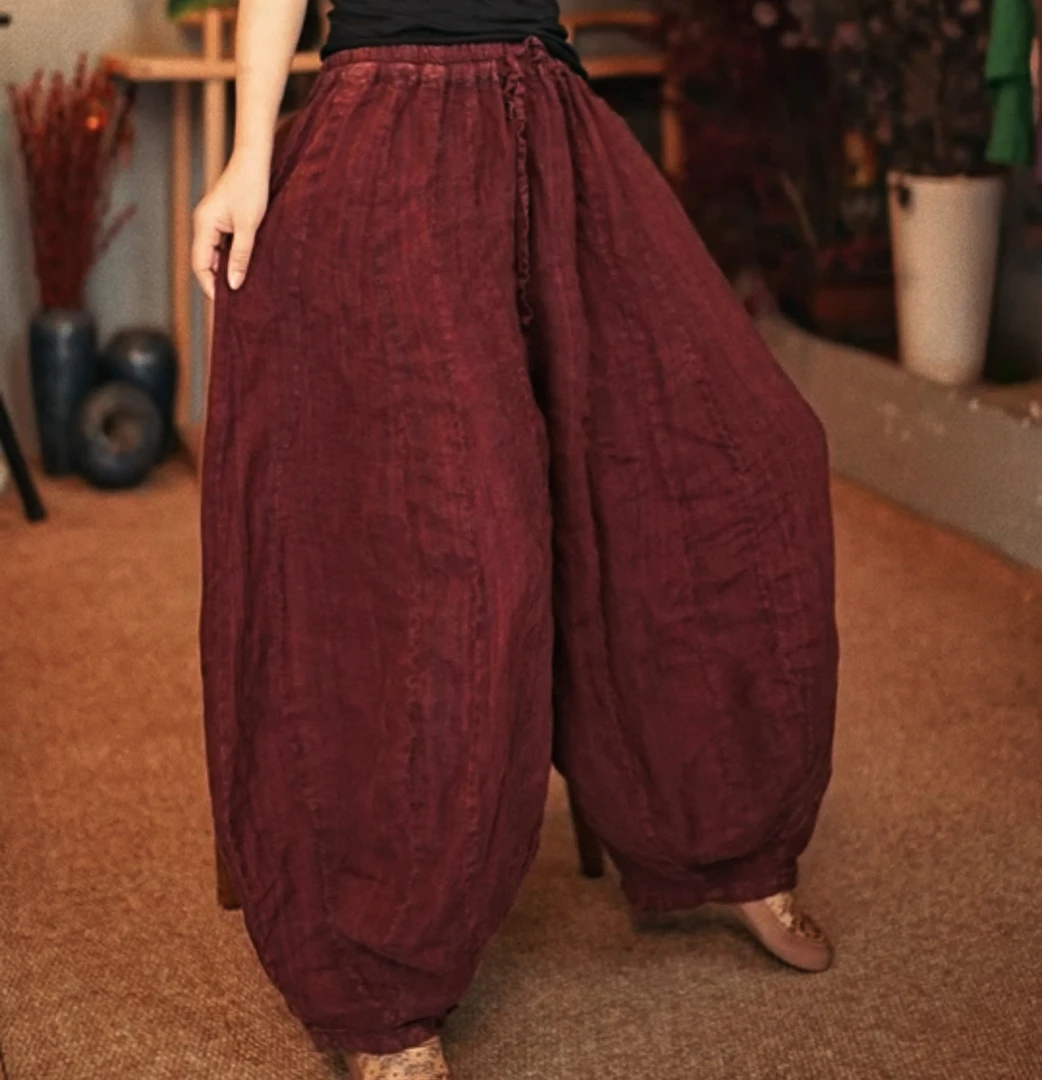 2836【靖靖原创】高品质订单亚麻色织20片南瓜裤（长95腰围125）