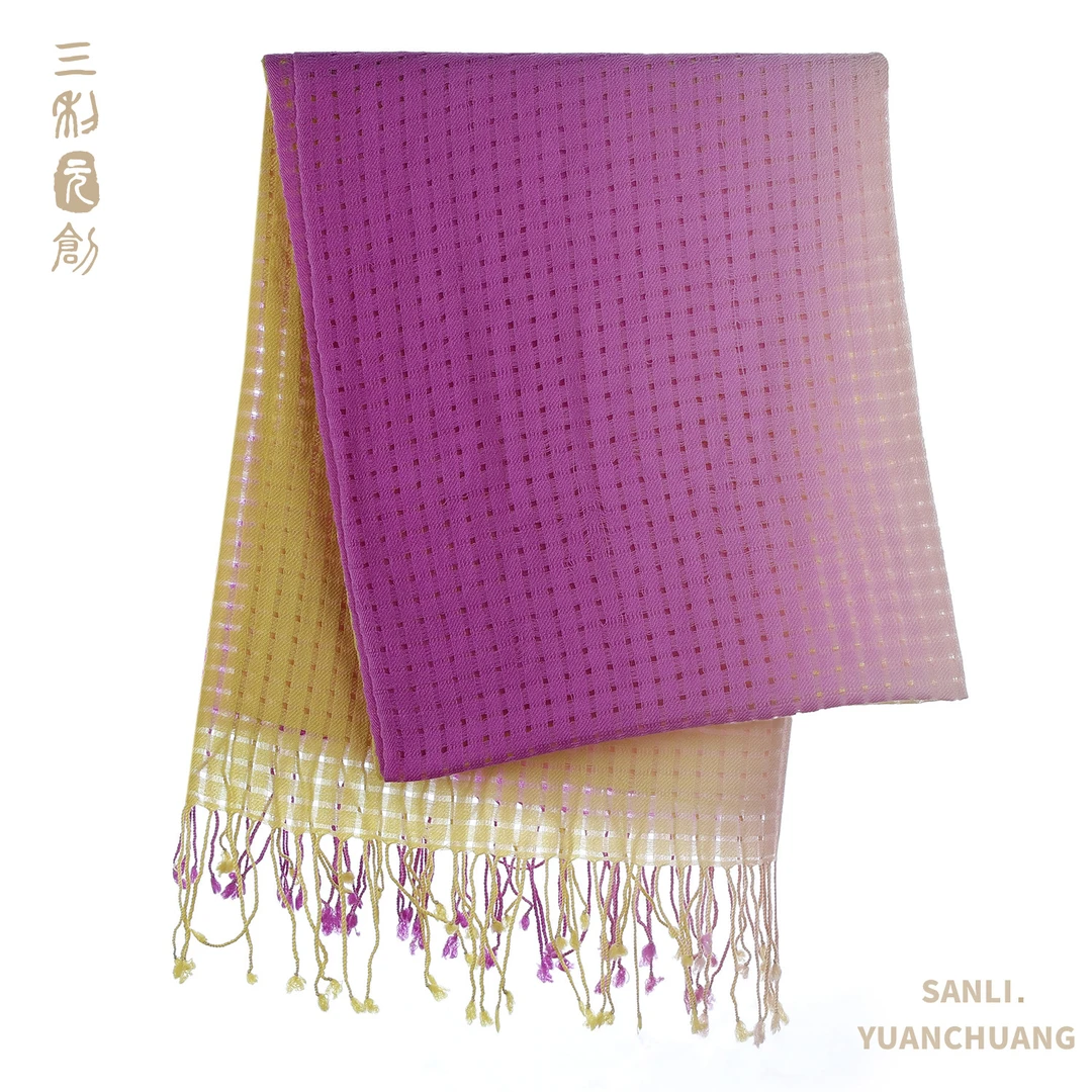 三利元创镂空渐变柔软羊毛精纺百搭女士流苏围巾5430