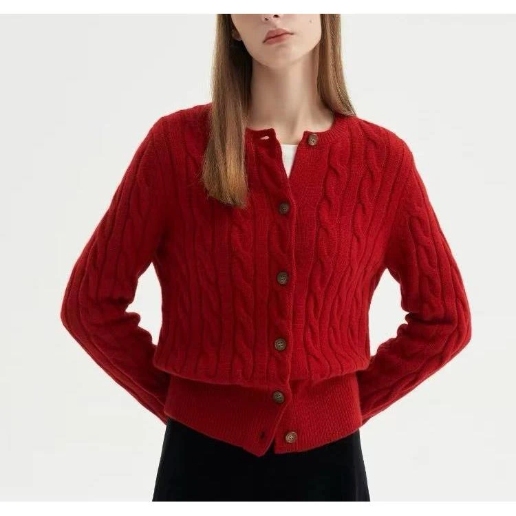 凯特丝蓓005#四色！麻花针织显瘦气质开衫外套女经典新款1-637红色