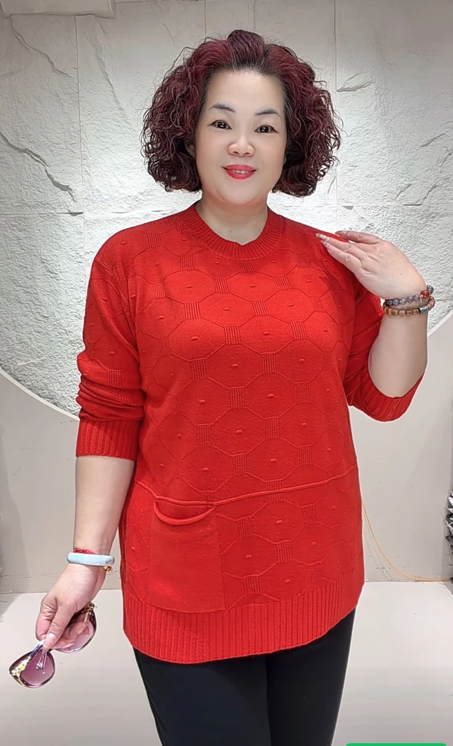 冬季大码93420妈妈羊毛打底衫女款厚款保暖百搭时尚毛衣气质女装