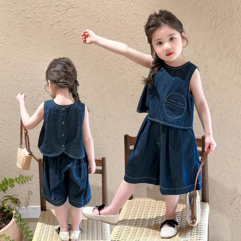 女童牛仔套装2025新款儿童夏装无袖薄款洋气女宝宝夏季时髦两件套