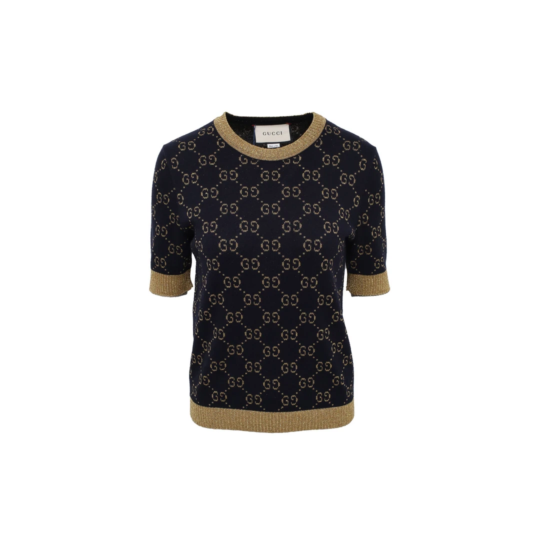 99新 GUCCI/古驰  黑色 棉 锦纶 金边满LOGO T恤 P215969791
