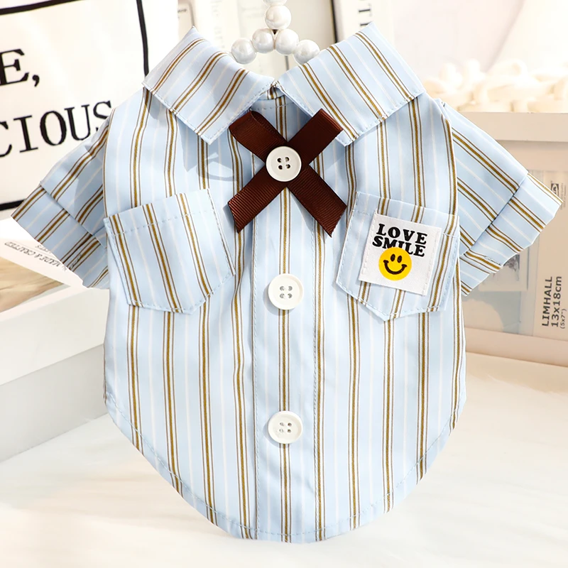 狗狗衣服春夏装薄款猫咪帅气清爽条纹领结衬衫小型犬泰迪宠物6734