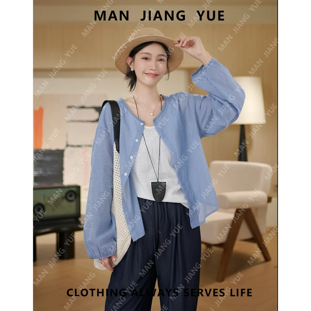 【慵懒假日】韩系格子宽松夏季百搭衬衫显瘦宽松上衣衬衫休闲衬衫